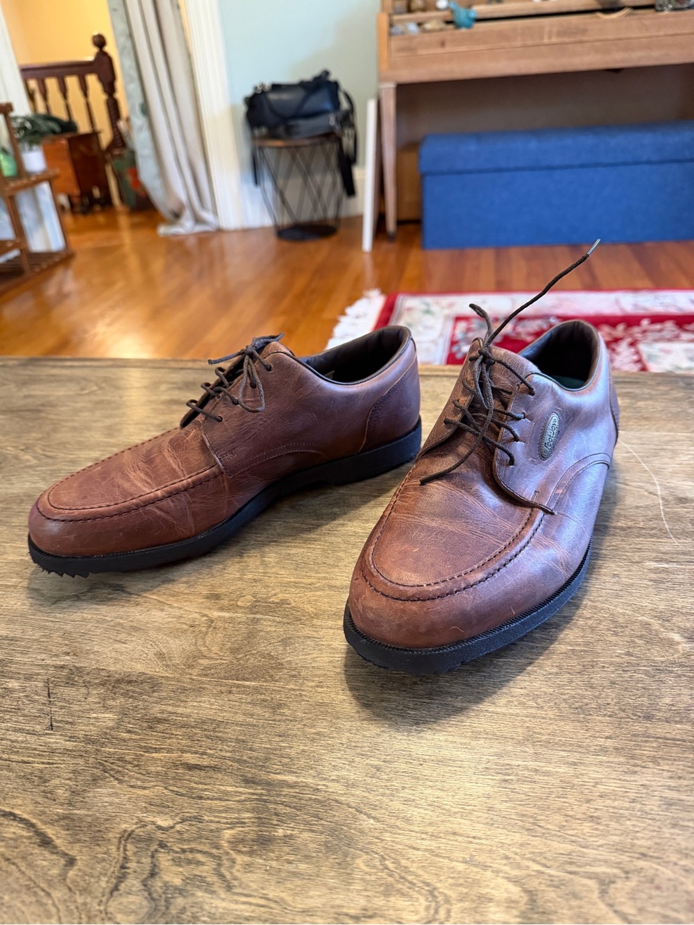 FootJoy Men’s 9.5 M Brown Leather Golf Shoes Moc Toe Oxford Rubber Sole